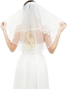 White Bridal Veil Short 2 Tier Veil with white binding Wedding Veil Bachelorette Party Bridal Shower Flower Veil First Communion