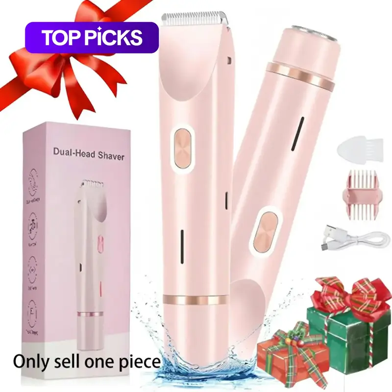 【Black Friday】Electric Bikini Trimmer for Women, 2-in-1 Rechargeable Body & Facial Hair Removal, Waterproof Wet & Dry Bikini Shaver, Cordless Trimmer