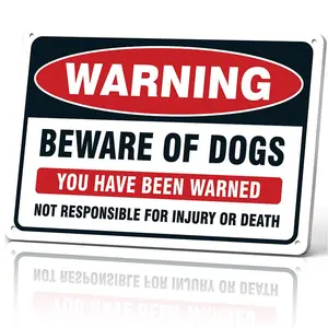 Warning Beware Of Dogs Metal Sign 12x8 In Aluminum, Vintage Dog Warning Tin Sign for Home, Yard, Fence Decor, Retro Beware Of Dogs Wall Art for Dog Owner, 12x8 Inch Aluminum Plaque