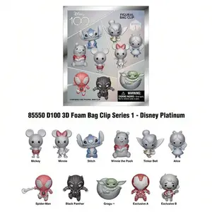 1PC Disney Officially Licensed 100th Anniversary Blind Bag Keychain Mystery Figure Featuring Mickey Mouse and Stitch and Winnie the Pooh Bag Clip Backpack Car Key Phone Accessory Collectible Gift for Birthday and Holiday