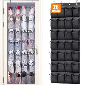 28-Grid Door-Mounted Shoe Organizer, Wall Hanging Hangable Shoe Rack, Transparent High-Quality Storage Bag, Home Organization Hooks, Clear Storage
