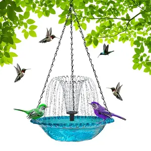 1pc Solar-Powered Floating Fountain with Hanging Bird Feeder - Outdoor Garden Bird Bath, Decorative Fountain with Net for Seed Dispensing, Plastic Material, No Battery Required, Bird Watering | Decorative Fountain | Durable Plastic, Bird Ba