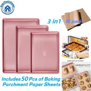 Non-stick Baking Pan Set, 3 Counts/set Diamond Texture Cookie Baking Pan for Oven, Jelly Roll Tray, Easy Clean Baking Pan