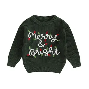 Canrulo Toddler Baby Boy Girl Christmas Sweater Letter Embroidery Knit Sweatshirt Newborn Infant Cute Fall Winter Clothes