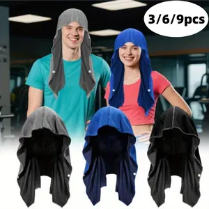 3/6/9pcs Quick-Dry Cooling Towels - High Absorbency, Lightweight & Breathable for Sports, Camping, Gym, Running, Hiking - Gray, Blue & Black, Contemporary Style, Hand Wash or Dry Clean, Sports Towels