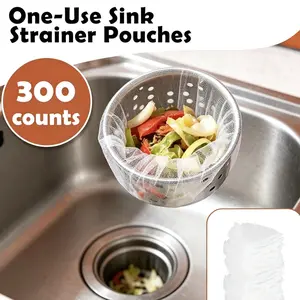 300 counts Disposable Mesh Sink Strainer Bags, Kitchen SinkStrainer Mesh Bag, Kitchen Sink Drain Strainer, Scalability,Non-Clog, Keep Your Sewer Lines and Garbage DisposalSafe