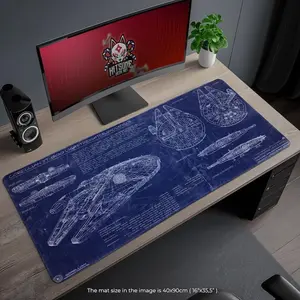 Millennium Falcon Blueprint Mouse Pad, Desk Mat, Sci-Fi Gaming Pad - Space Fan Gift, Galactic Desk Decor