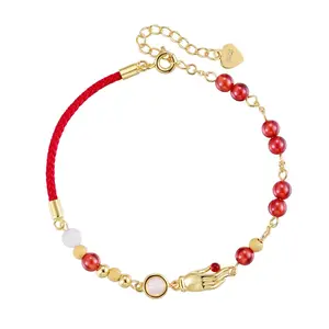Traditional Style Buddha's Hand Garnet Red White Chalcedony Bracelet