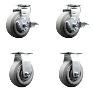 212 MAIN SCC-20S520-TPRBF-TLB-2-R-2 Swivel & Rigid Plate Caster Set, Gray - 5x2 in TPR Rubber Flat Tread Wheel Ball Bearing, Plate Mount, Top Brakes, 4 Casters for Heavy Loads