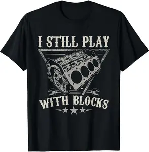 Men's Black Cotton T-Shirt with Bold "I Still Play with Blocks" Graphic Print - Hip-Hop Streetwear Casual Short Sleeve Tee for Spring Summer Outdoor & Home Wear