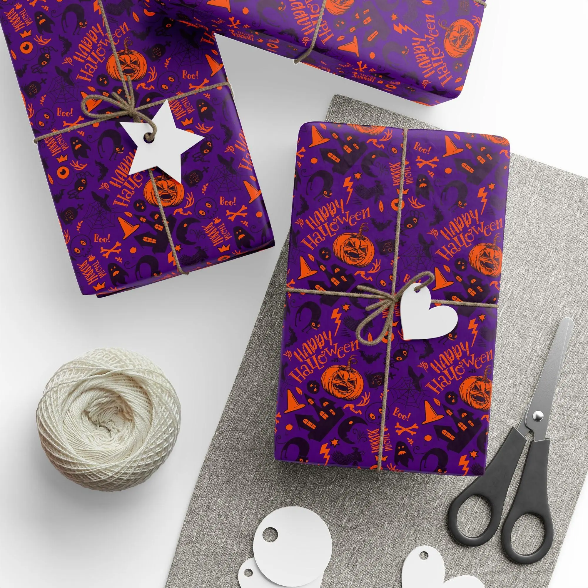 Halloween Icons on Purple Wrapping Paper Holiday Gift Wrapping Paper Roll