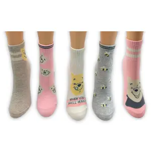 Winnie The Pooh Ladies' Set of 5 Ribbed QuarterCrew Socks