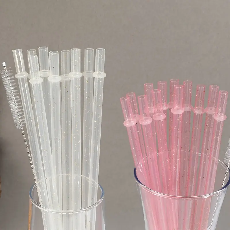 13pcs/set Reusable Plastic Straws with Cleaning Brush, Glittery Golden Speckles Design, Perfect for Thanksgiving, Christmas, Halloween Party Supplies