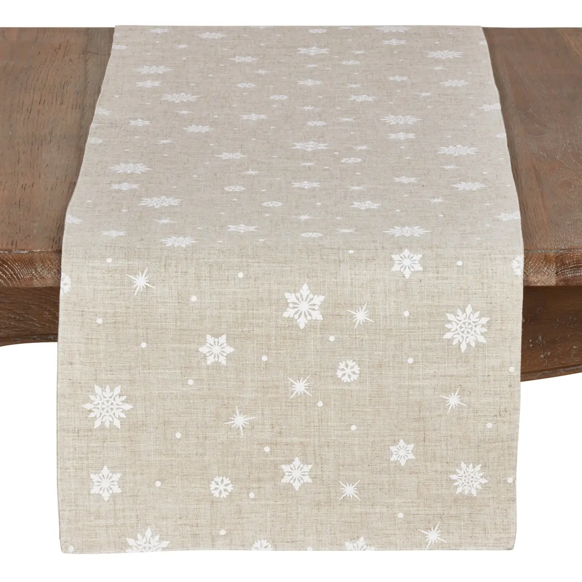 Saro Lifestyle 7352.N1654B 54 in. Poly-Linen Blend Snowflake Table Runner, Natural, for Home Kitchen Use