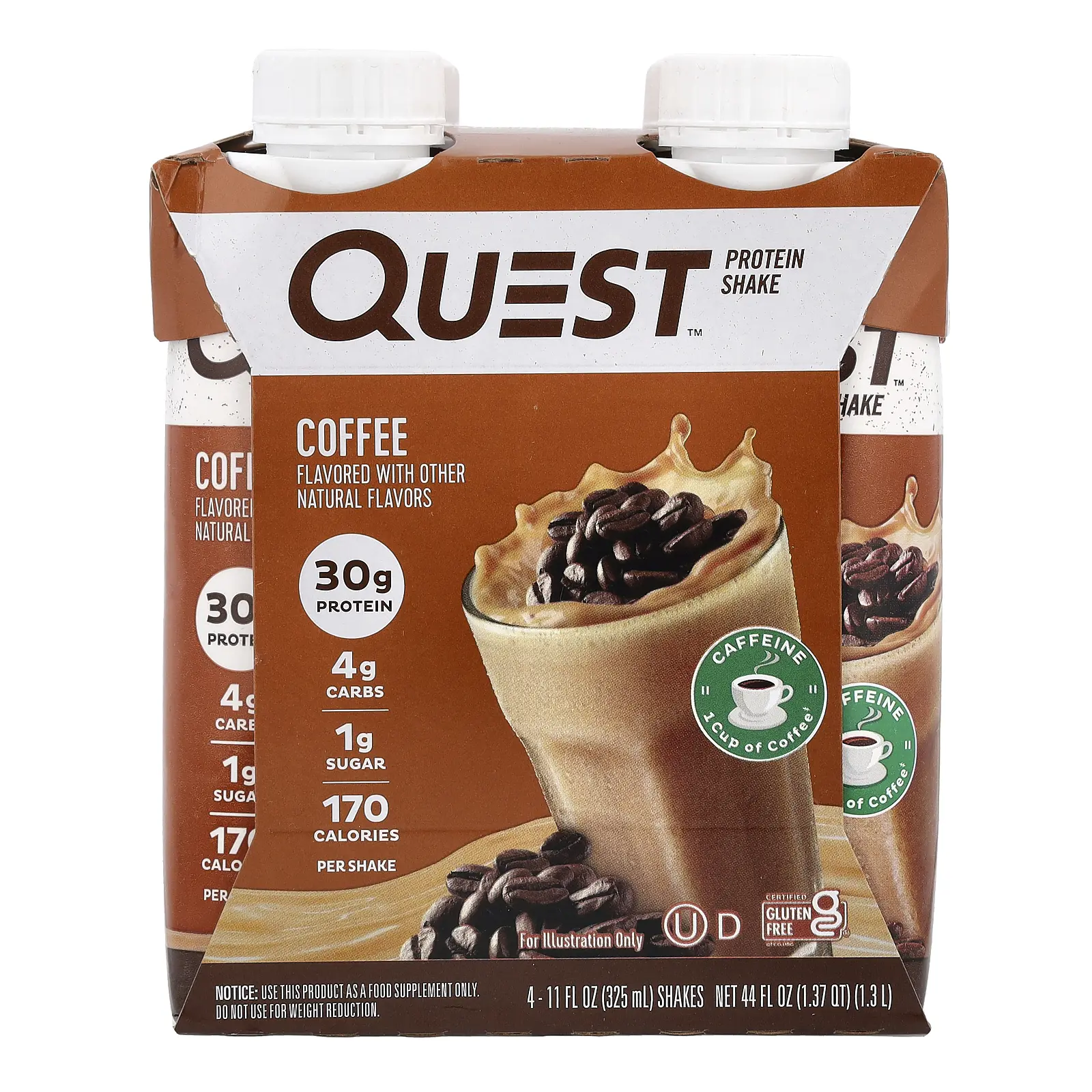 Quest Nutrition Protein Shake, Coffee, 4 Shakes, 11 fl oz (325 ml) Each