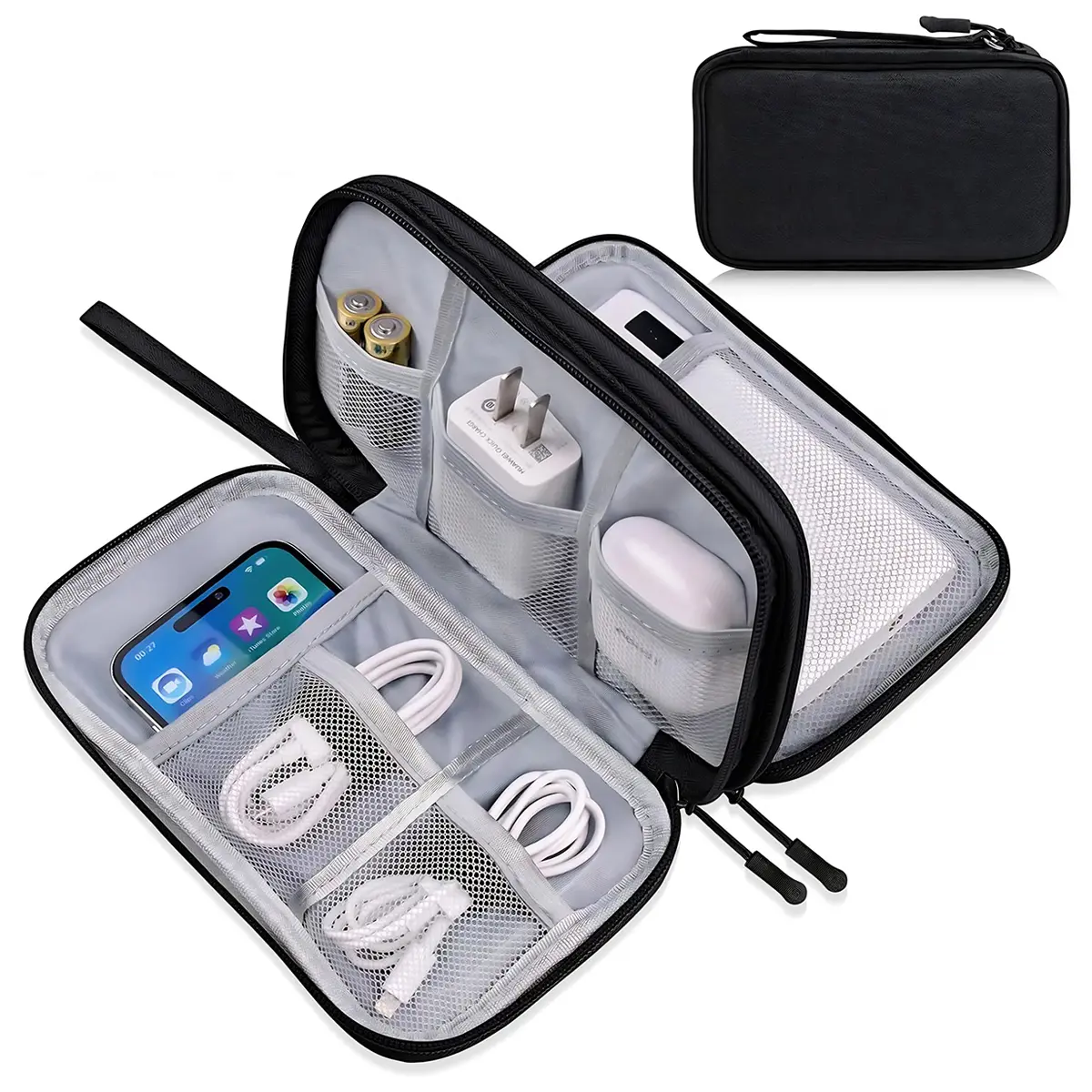 Travel Cable Organizer Pouch, Portable Double-Layer Waterproof Electronic Accessories Storage Bag for Chargers, Cords, Earphones & Phone Accessories