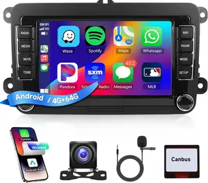 4+64G Android Car Stereo for VW Passat Golf MK5 MK6 Jetta T5 EOS POLO Touran Seat Sharan Wireless Carplay Android Auto, 7'' Touchscreen Head Unit with GPS Bluetooth Mirror Link WIFI FM DSP Rear Camera