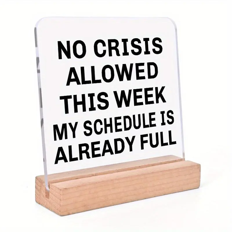 Schedule Themed Creative Acrylic Desktop Sign Decoration with Wooden Stand, 1 Count Letter Pattern Home Ornament, Party Decor Supplies for Home Bedroom Living Room Office, Novelty Desk Decor