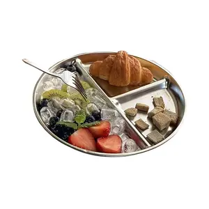 Stainless Steel Partitioned Dinner Plate, 1pc/3pcs, Fixed Portion Control, No Assembly, Ideal for Weight Loss, Adult Healthy Diet