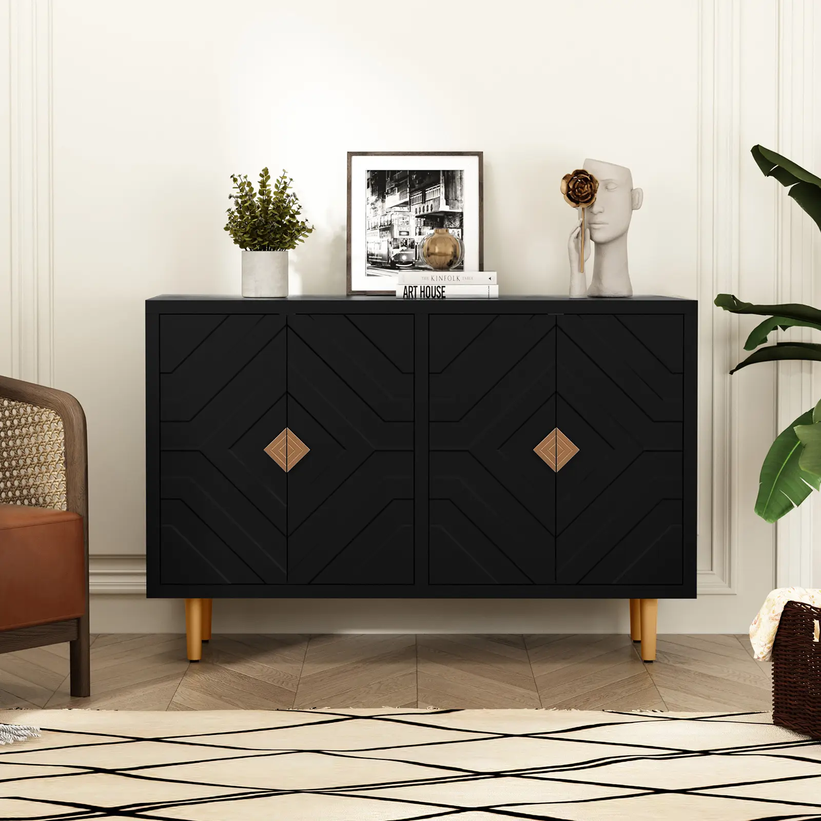 【summerwins】Modern Accent Cabinet for Home Enthusiasts - 48" Mid - Century Sideboard with Ample Storage, Sturdy Build, Stylish Design, Perfect for Kitchen, Living Room & Dining Room summerwins