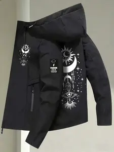 Women s Trendy Hooded Jacket 2 Colors Available With Sun Moon Eye Celestial Print Easy Pull Zipper Loose Fit Soft Fabric Minimalist Design Casual Versatile Daily Commute Weekend Outings Streetwear Fashion Outerwear