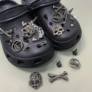 16pcs Punk Style Alloy Shoes Charms For Croc Clogs Sandals Decoration, Shoes DIY Accessories For Women & Men Footwear Comfort