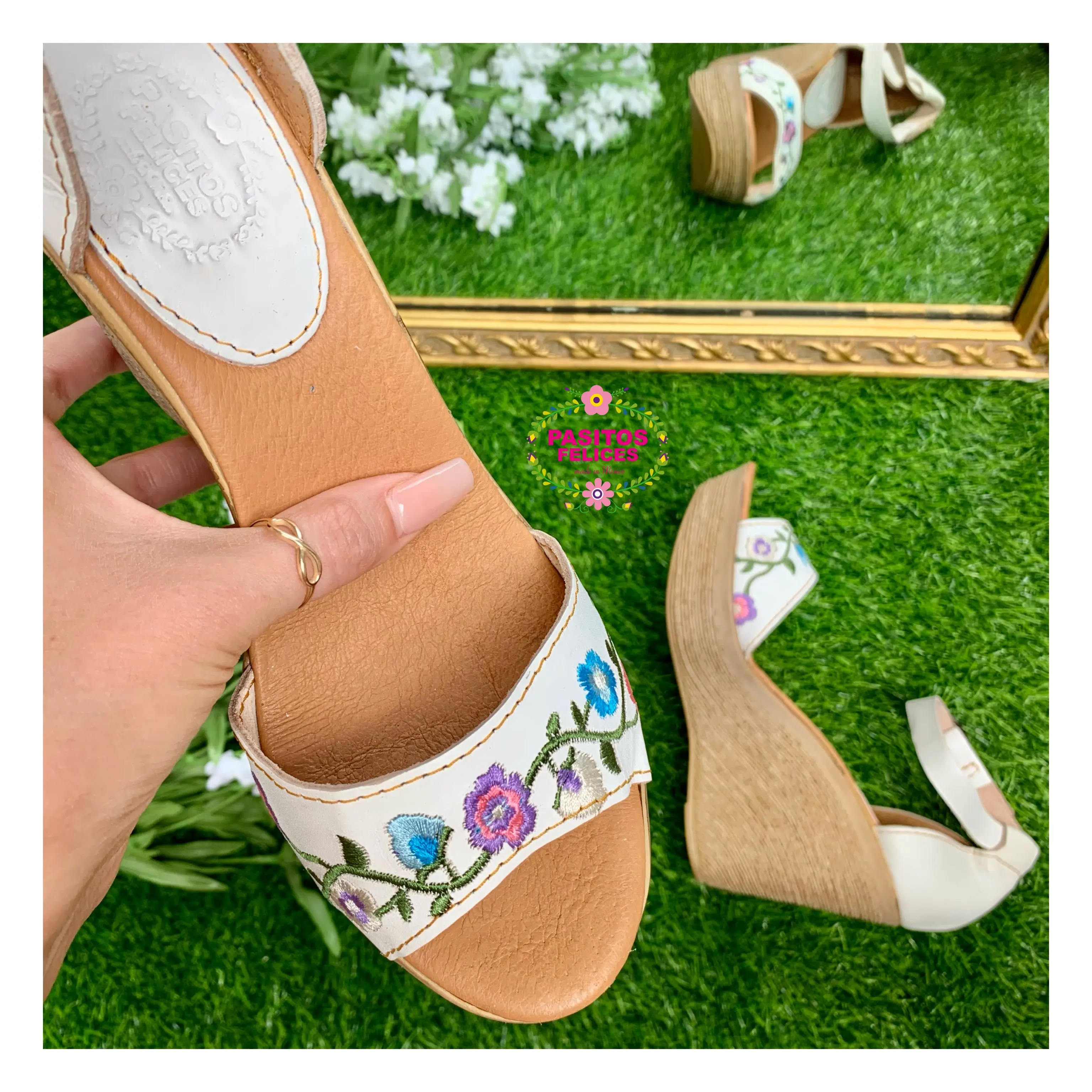 White Floral wedges White Floral wedges