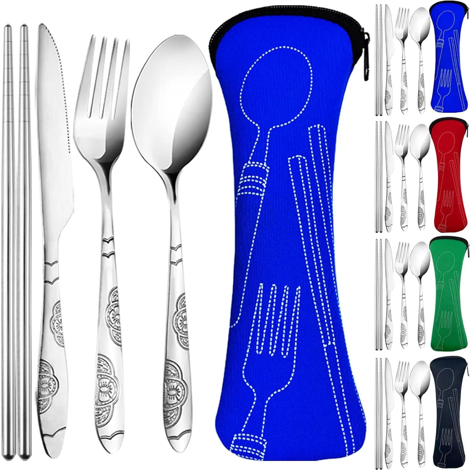 20 count  Travel Utensils With Case, Stainless Steel  Portable Utensils Set With Case,  Travel Silverware Set With Case for Lunch Box Camping,