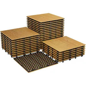 Acacia Wood interlinked Deck Tiles - 12"x12" Water-Resistant Patio & Balcony Flooring, Snap Together for Outdoor & Indoor Use, 22/33 Pack