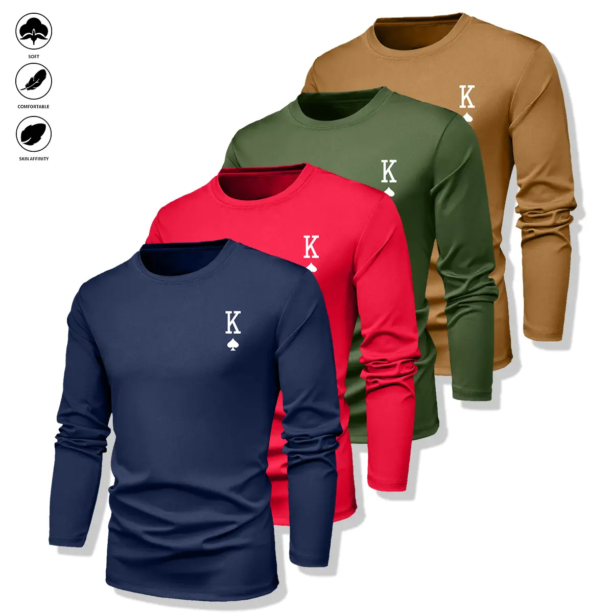 Men's 4-Pack Everyday Athletic Tee, Long-Sleeve Fitted Crewneck, Breathable Quick-Dry Activewear Tops for Gym & Running, Casual Athletic Apparel, Fitness Clothes Tops, Basics