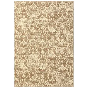 9x12 ft Rectangular Khaki Polyester Imitation Cashmere Decorative Area Rug - Floral Flower-Damascus Print, Soft Ethnic Foldable Washable Rug for Hallway, Bathroom Entryway, Floral Rugs