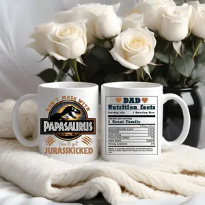Papasaurus Mug, Funny Dad Gift for Father's Day, Dinosaur Dad Coffee Mug, Dad Nutrition Facts Cup, Jurassic Dad Gift from Kids