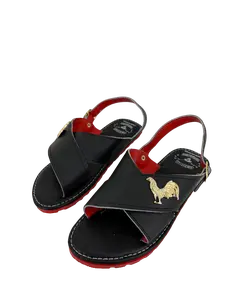 Men's Black Solid Leather "Pin Rooster" with Suela Roja Cruzado Huarache