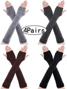 4Pairs-Unisex Long Sleeve Mitts, Warm Knitted Fingerless Gloves for Fall & Winter, Sporty Slim-Fit Design, Multi-Color Options