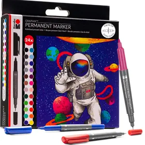Marabu Permanent Markers - Fine & Ultra Fine Point Permanent Markers for Artists and Everyday Use - Dual Markers Tip - 4, 12, or 24 Pack