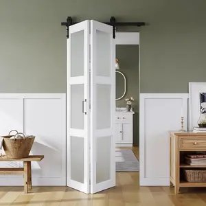 40in x 84in Bifold Barn Door, Frosted Glass Barn Door with Hardware Kit Included, Pre-Drilled Holes Easy Assembly - Solid Barn Door Slab Covered with Water-Proof PVC Surface, White