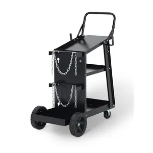 Garvee 3-tier welding cart, sturdy welding cart with 360° rotating wheels, tank storage safety chains, rolling MIG welding cart for TIG, ARC, MMA, plasma cutter, welding machine, black