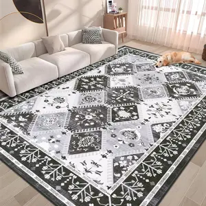 6x9 Machine Washable Area Rugs for Living Room, Moroccan Trellis Boho Floral Rug, Soft Low Pile Carpet Vintage Non Slip Wool Carpet for Bedside Dining Room Kitchen Entryway, Gray, Blue, Beige, Coffee,Colourful,4x6, 5x8, 6x9 Feet