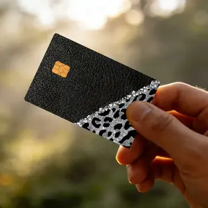 Black Textured And Leopard Print Theme Bank Card Credit Card Debit Card Transportation Card Room Key Card Skin Sticker