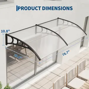 Outdoor Door Awning Canopy - 40''x80'' (100x200cm) - UV, Rain, Snow, Sun Protection - Durable Plastic Steel Bracket - Home Window & Entrance Shelter
