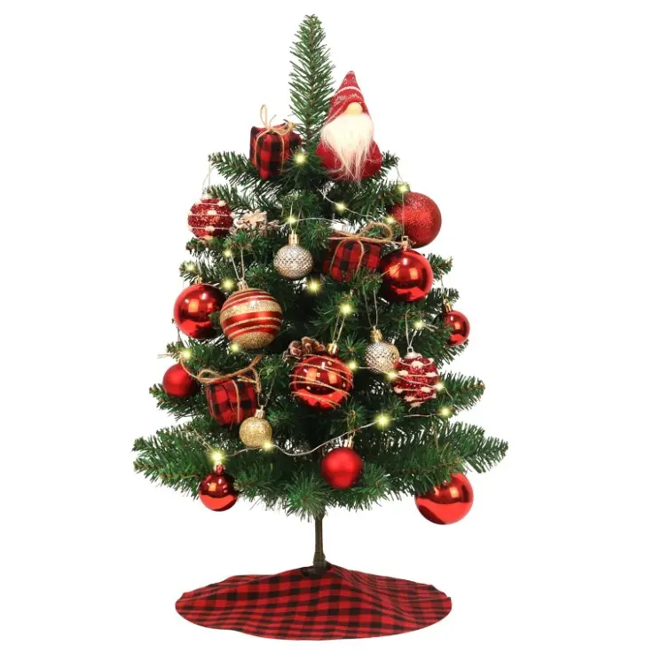 Adorable 2ft Tabletop Christmas Tree with Gnome & Ornaments - Perfect DIY Xmas Decor!
