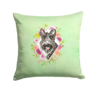 Carolines Treasures  14 x 3 x 14 in. Scottish Terrier Green Flowers Fabric Decorative Pillow