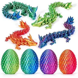 3D Printed Dragon Eggs with Dragon Inside, Mini Mystery Dragon Egg Articulated Crystal Dragon Fidget Toy, Surprise 3D Printed Animals Toy Set (4-Piece Set-A)