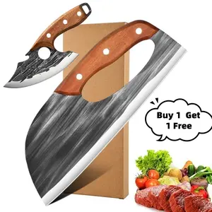 AWEE Hammered forged stainless steel multi-function  Cutting Heavy Duty knives: cheese , ring , small kitchen , outdoor machetes, fish killing , handheld meat shrimp knife, Buy a big knife and get a small knife for free. get a two-piece set in total.