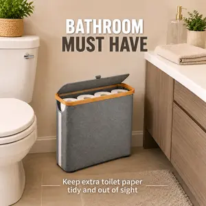Decorative Toilet Paper Storage Basket with Lid for Bathroom, Free-Standing Tissue Organizer