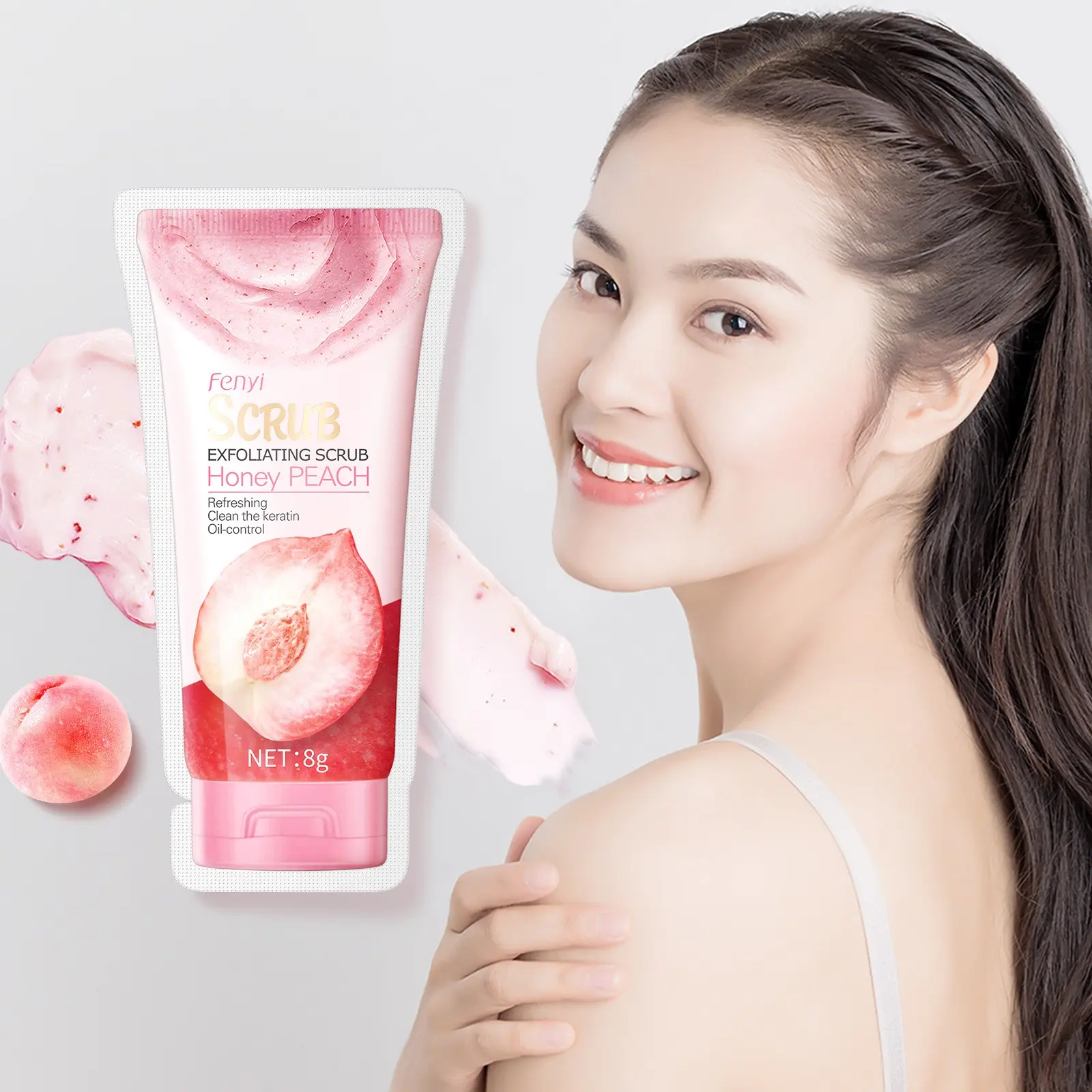 Peach Extract Body Scrub 8g Exfoliates Smooths Brightens Gentle Exfoliating Scrub Natural AHA Vitamin C Rich Removes Dead Skin Deep Pore Cleansing Smoothing Brightening Peach Kernel Oil Hydrating For Sensitive Skin All Skin Types Premium Body Scrub