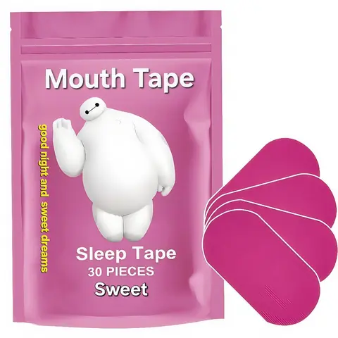 Unisex Tencel Cotton Pink Mouthtape - 30 Gentle Adhesive Strips, Sleep Aid Supplies, Better Breathing, 3-Month Supply, Sports & Outdoor Accessory