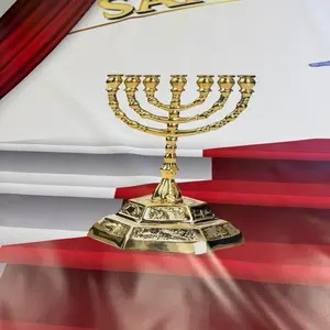 Classic Gold-Toned Menorah with Intricate Design for Festive Celebrations and Home Decor Enhances Aesthetic Appeal