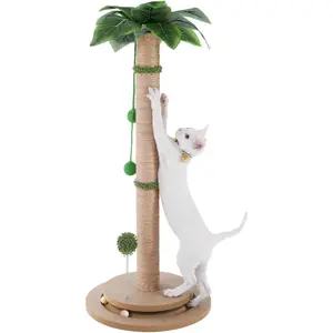 Scratching Posts for Indoor Cats Adults - 33.2" Tall Cat Scratching Post with Sisal Rope - Cute Kitten Cat Tree Scratching Post with Interactive Ball Track