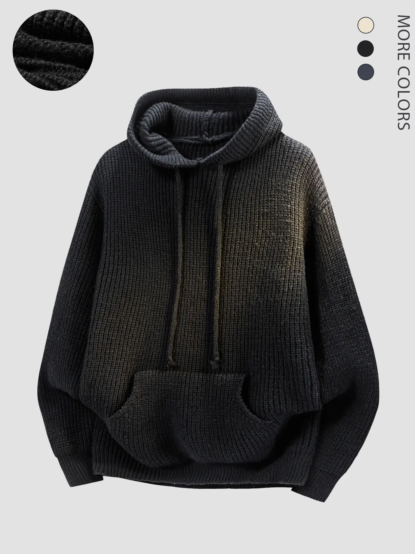 Knit Hoodie Sweater Drawstring Pocket Kangaroo Style Unisex Basic Streetwear Fall Winter Warm Essential Multi-Color Options, Ribbed Fitted Pullover